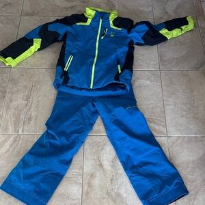 Spyder Blue and Neon Yellow Ski Outfit